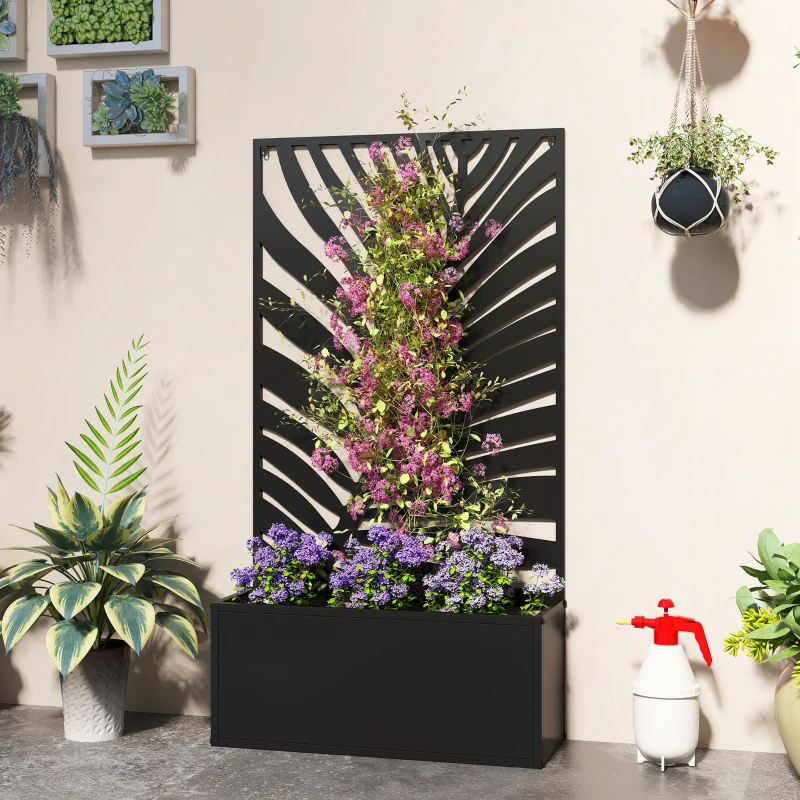 Outsunny Hochbeet Pflanzkasten mit Sichtschutz Pflanzkübel Blumenkasten Metall, Gartenspalier 61 x 23 x 113 cm