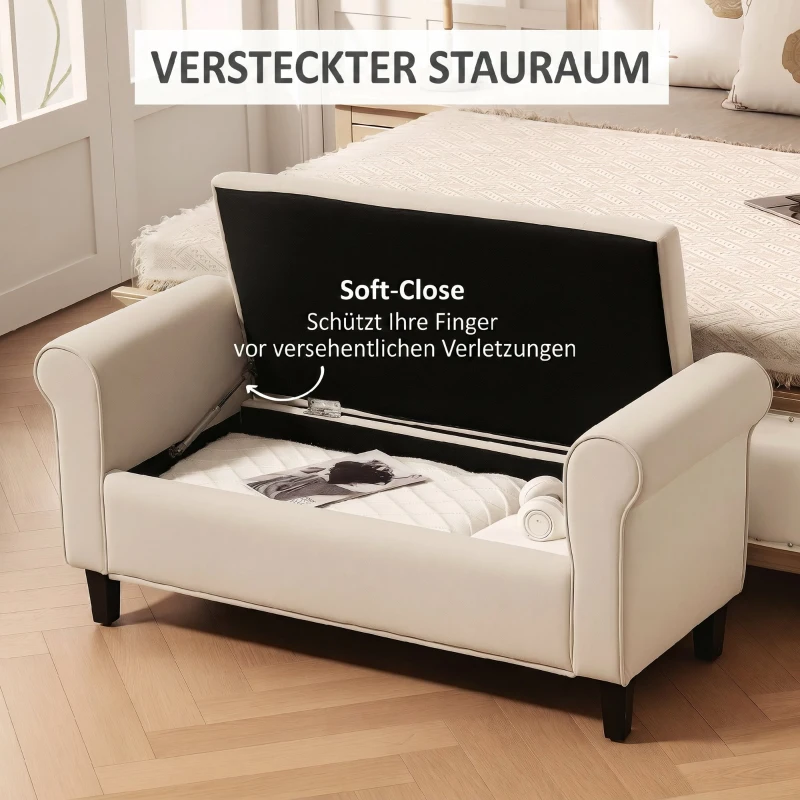HOMCOM Sitzbank im Vintage-Design, Sitzbank mit Stauraum, Samtoptik, Beige
