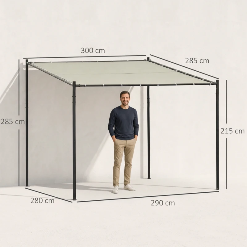 Outsunny Gazebo Pergola Addossata da Giardino 3x3m in Metallo e Poliestere Beige