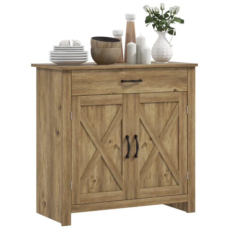 HOMCOM Bufet de Bucătărie, Dulap Multifuncțional cu 2 Uși și Sertar, 80x39,7x80 cm, Culoare Lemn