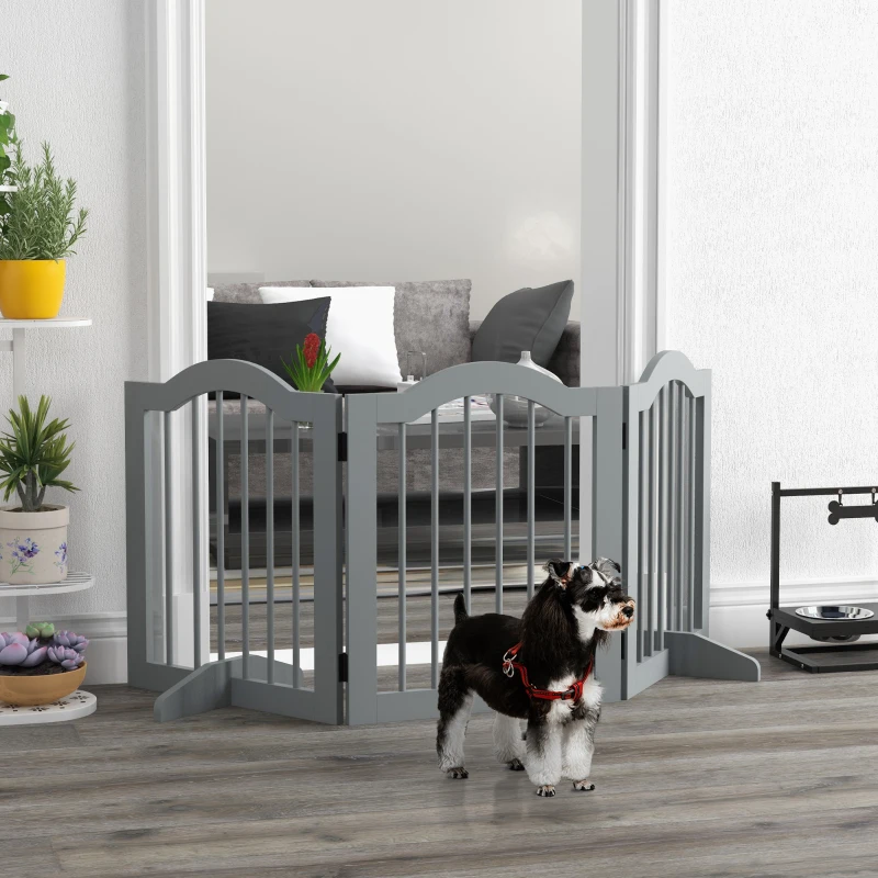 PawHut Grade de Contenção para Cães 3 peças 154,5x61 cm Dobrável com Porta 2 Pés de Apoio Cinza Claro
