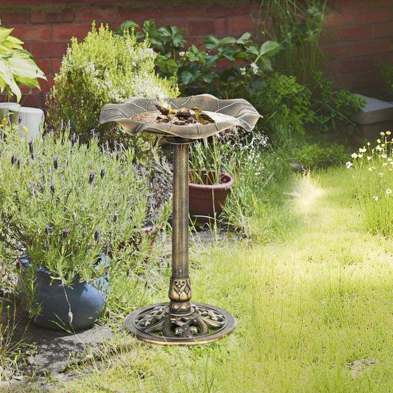 Outsunny Baño para Pájaros de Jardín Exterior 71 cm con Diseño Hoja de Loto y Acabado Envejecido Ligero y Resistente Bronce
