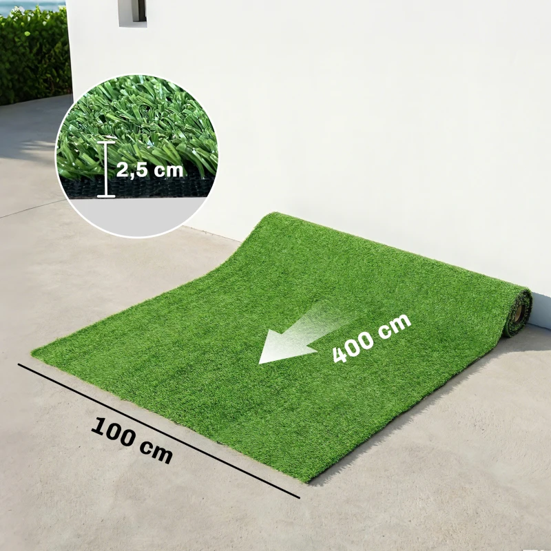 Outsunny Kunstrasen 100x400cm selbstentwässernd Outdoor Teppich mit 10mm Höhe Grün
