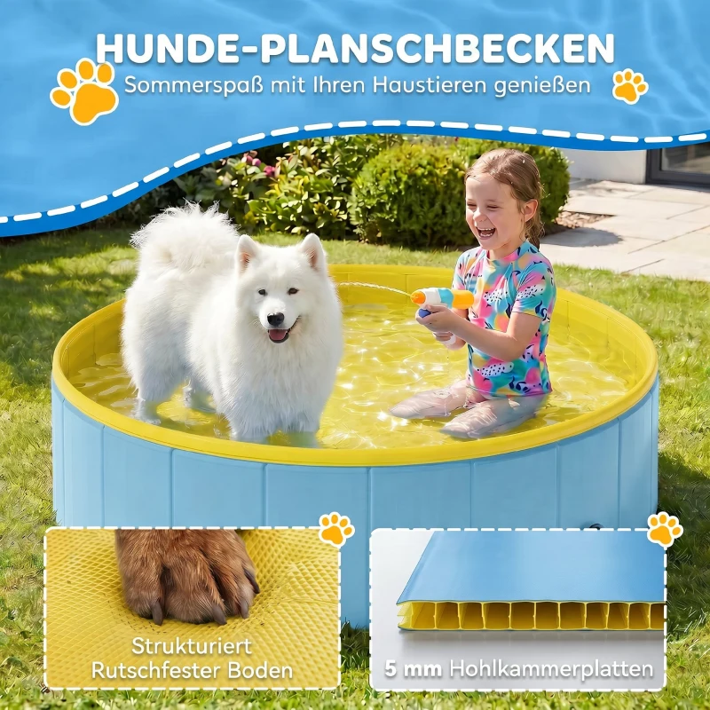 PawHut Faltbarer Hundepool für Große und Mittelgroße Hunde, mit Anti-Rutsch-Boden für Enten, Innen- und Außen, 120x30cm