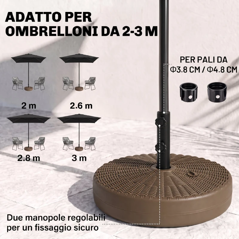 Outsunny Base per Ombrellone con 2 Manopole Incorporate, in HDPE e Acciaio, Ø51x36 cm, Marrone e Nero