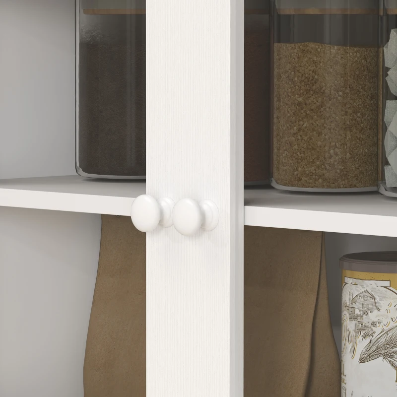 HOMCOM Armário de cozinha estilo rústico, 1 vitrine, 1 prateleira aberta, 1 gaveta, 2 armários, natural + branco