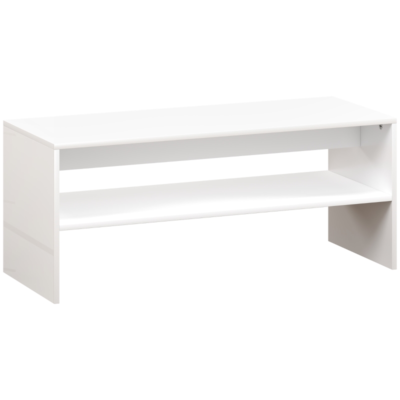 HOMCOM Mesa de Centro Mesa Auxiliar con Compartimento Abierto Mesa de Café 100x40x41,5 cm Blanco Brillante