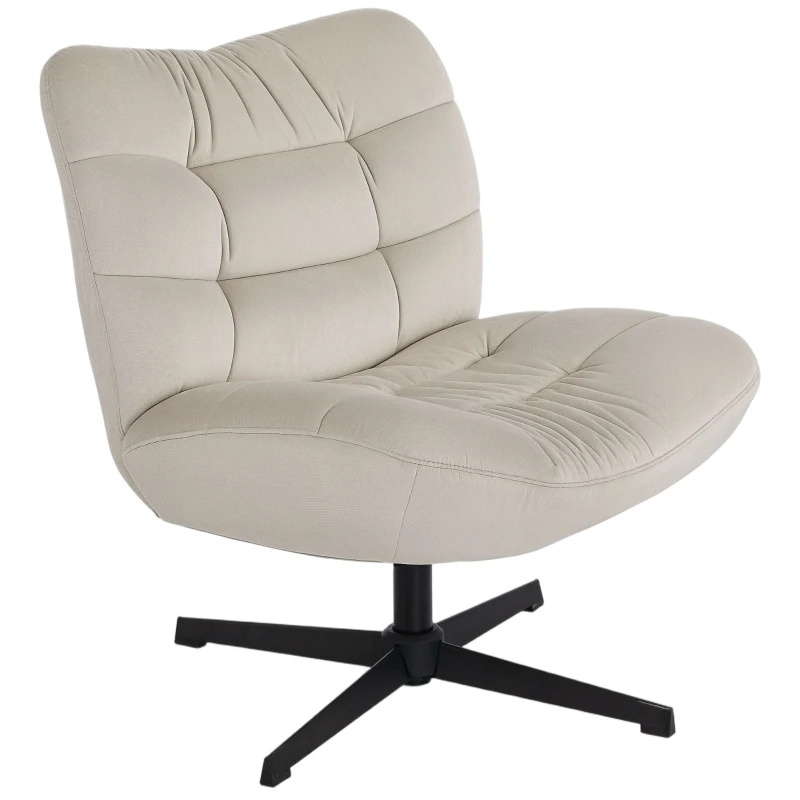 HOMCOM Fauteuil de salon pivotant, chaise rembourrée en chenille sans accoudoirs, assise et dossier larges, 70x80x82cm, crème