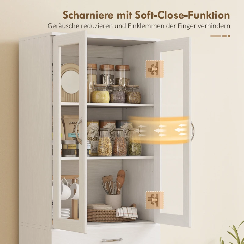 HOMCOM Küchenschrank Buffetschrank mit verstellbar Regal Schublade 2 Schrank Hochschrank mit Glastür 60 x 35 x 180 cm Weiß