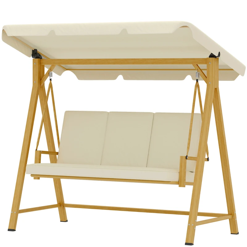 Outsunny Dondolo da Giardino 3 Posti con Tettuccio Regolabile e Cuscini, 195x120x170 cm, Beige