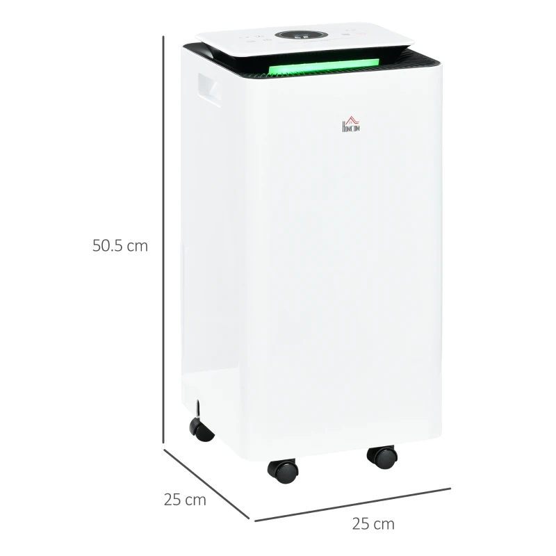 HOMCOM Dezumidificator Portabil de 10L cu 5 Moduri, 2 Viteze, Timer 24h și Roți, 25x25x50.5cm, Alb