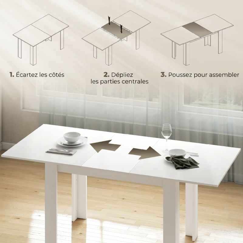 HOMCOM Table à manger extensible, table de cuisine rectangulaire, pour 6-8 personnes, 140-180 x 80 cm, blanc