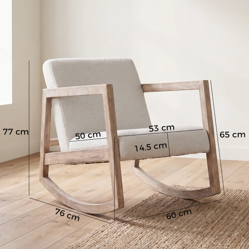 HOMCOM Rocking Chair, Upholstered Sofa Armchair with Cushion and Wood Base for Living Room and Bedroom, Cream White
