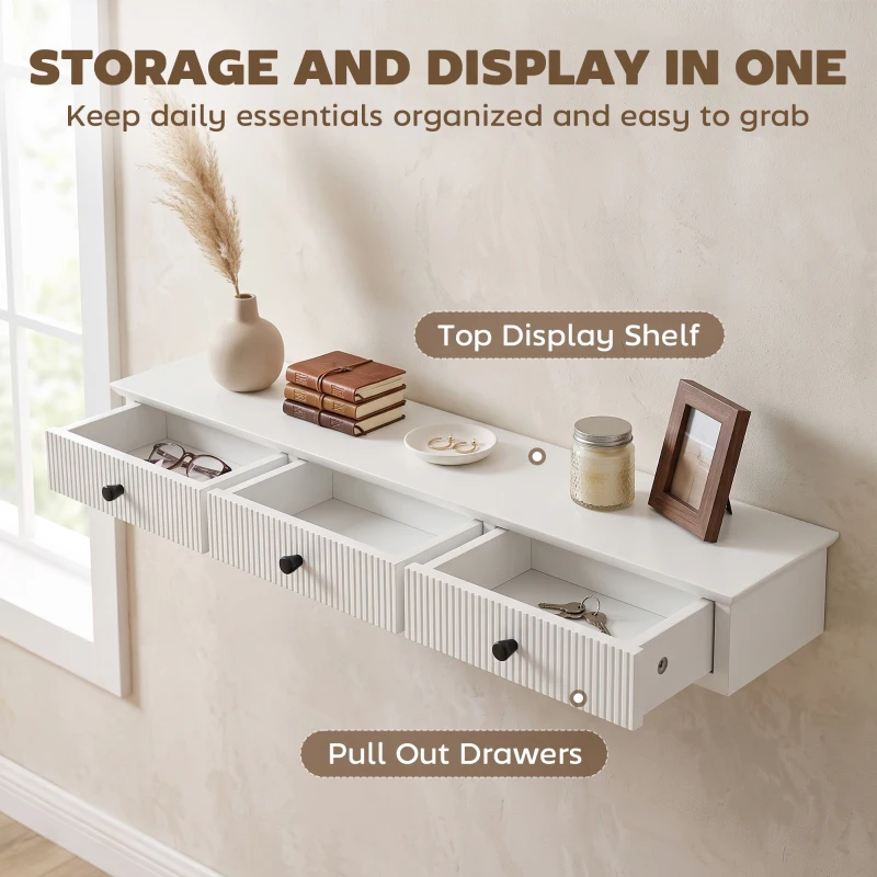 HOMCOM Shelf Wall-Mounted Storage Shelf Shelving Unit MDF 93 x 15 x 10 cm Entryway Kitchen Living Room, White