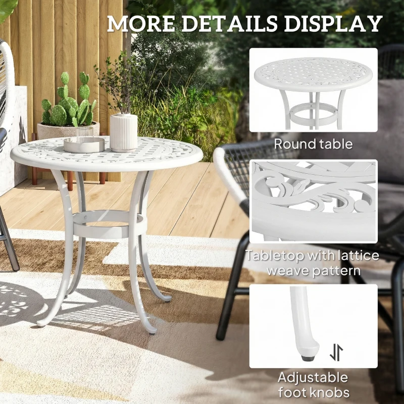 Outsunny 60 cm Round Garden Table, Cast Aluminium Outdoor Patio Table, White