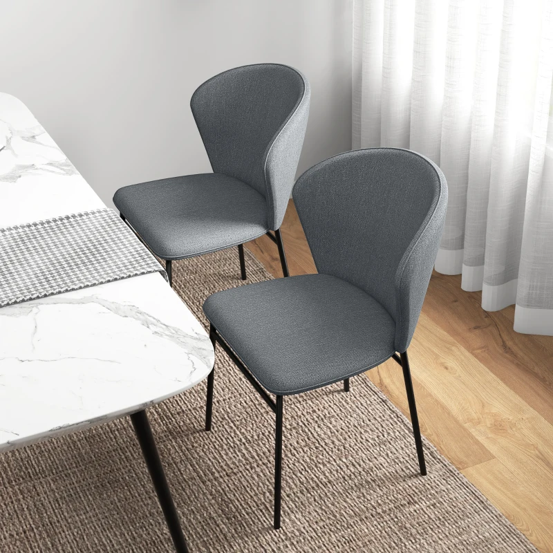 HOMCOM Conjunto de 2 cadeiras de sala de jantar assento acolchoado em tecido aspecto linho pés em aço estáveis design moderno cinza