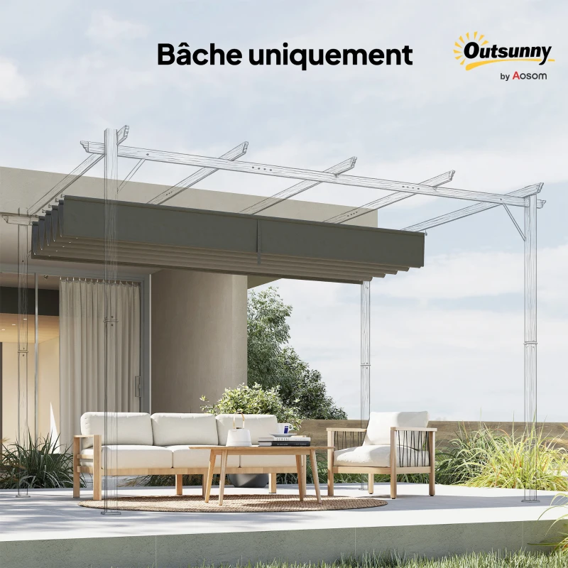 Outsunny Toile de toit pour pergola tonnelle rétractable de 4 x 3 m - toile uniquement 350 x 260 cm gris clair