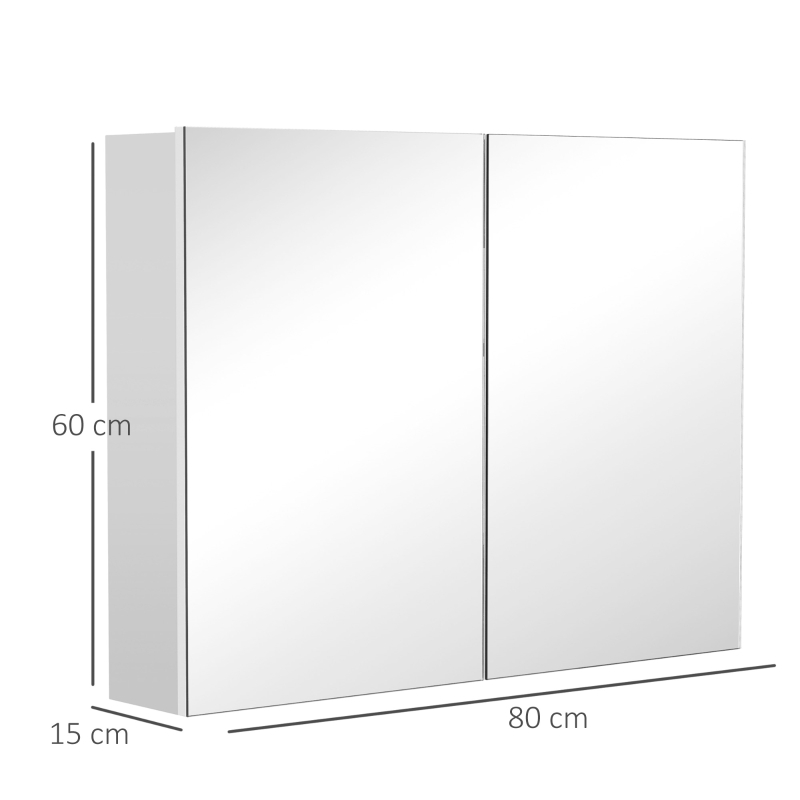 HOMCOM Spiegelschrank Badschrank mit zwei Türen Hängeschrank Badezimmerspiegel Badmöbel Mehrzweckschrank für Badezimmer Soft-Close-Funktion MDF Weiß 80 x 15 x 60 cm
