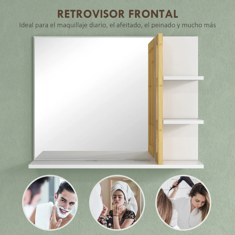 HOMCOM Espejo de Baño Moderno Espejo de Pared Rectangular con 4 Estantes de Almacenamiento para Maquillaje 45x15x58,5 cm Blanco
