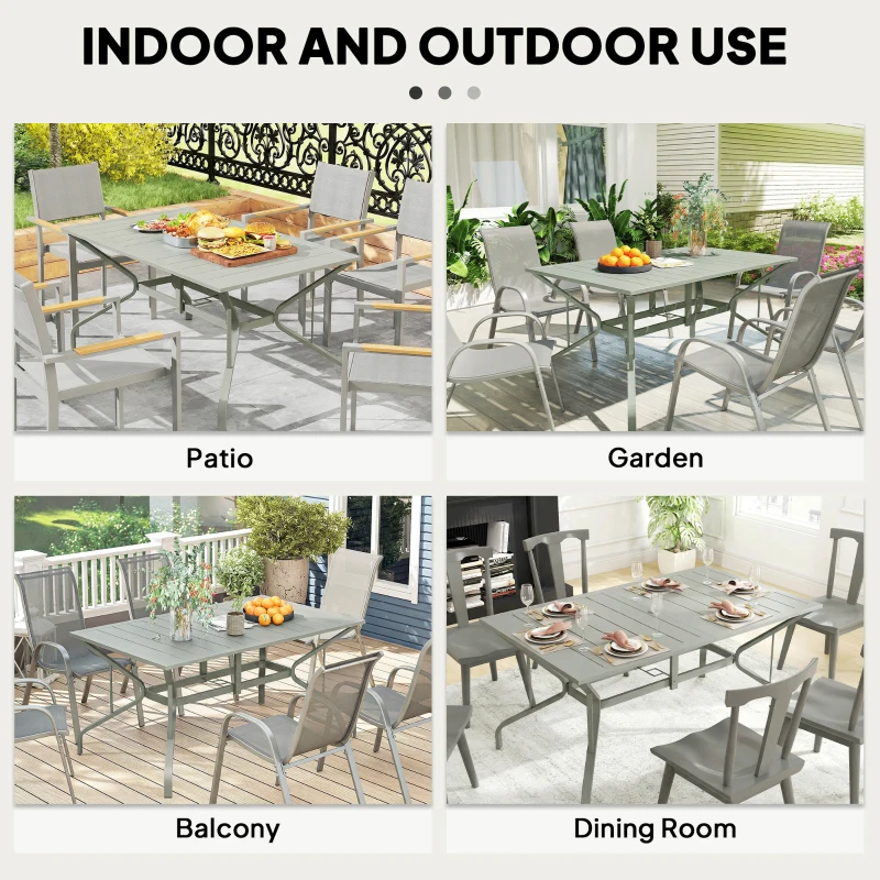Outsunny Rectangle Garden Table with Parasol Hole, Outdoor Dining Table for 6, Patio Table for Balcony, 150cm x 90cm, Light Grey