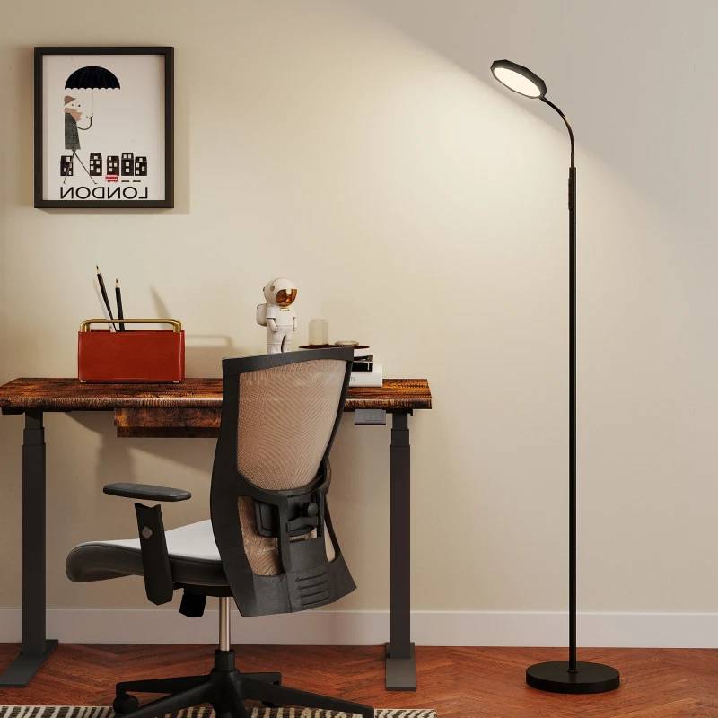 HOMCOM Lampada da Terra LED con Telecomando, Testa Girevole, Regolazione Luminosità e Temperatura, Nero