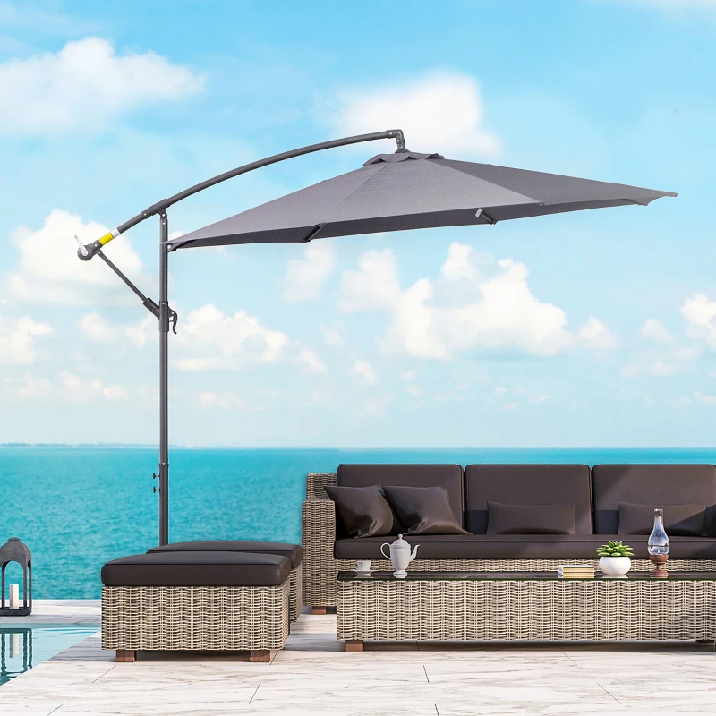 Outsunny Parasol déporté octogonal rabattable diamètre 3 m parasol de jardin avec pied en croix Ø295 x 255H cm gris