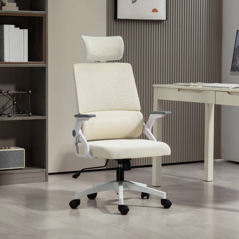 Vinsetto Bürostuhl Schreibtischstuhl Office-Stuhl, höhenverstellbar, 1 Kopfstütze, 60 x 61 x 121,5 cm Beige