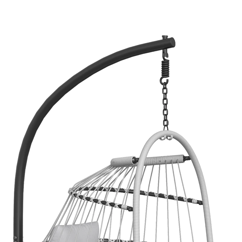 Outsunny Hanging Egg Chair, Indoor Outdoor Hammock Swing Chair with Stand, Safety Strap, Foldable Basket, Light Grey