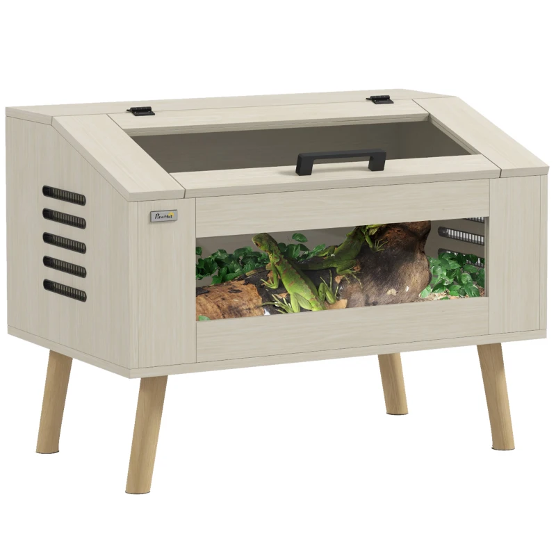 PawHut Terrarium pour reptiles, vivarium pour serpents 111L avec fenêtres en verre trempé, couvercle, 80 x 50 x 60 cm