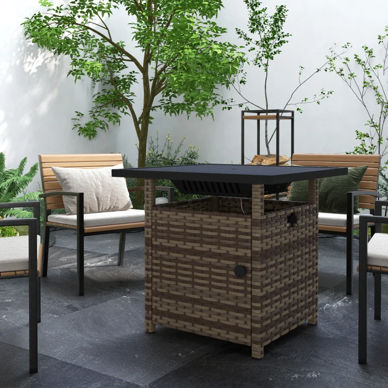 Outsunny 72.5 x 72.5cm 50,000 BTU Fire Pit Table, with Cover - Brown