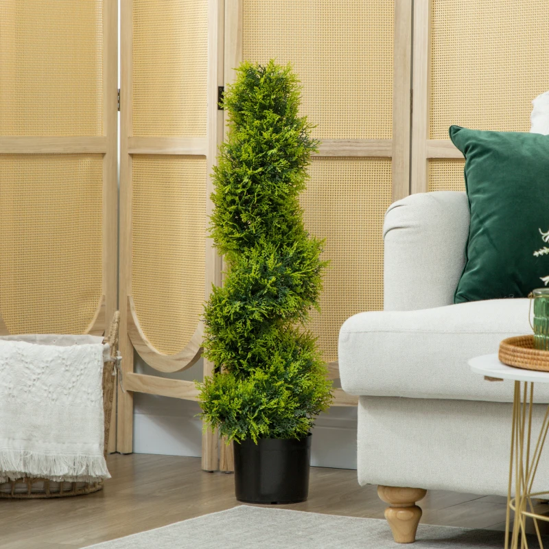 HOMCOM Cipreste Artificial 90cm Planta Artificial em Espiral, Planta de Plástico em Vaso, Decoração Moderna