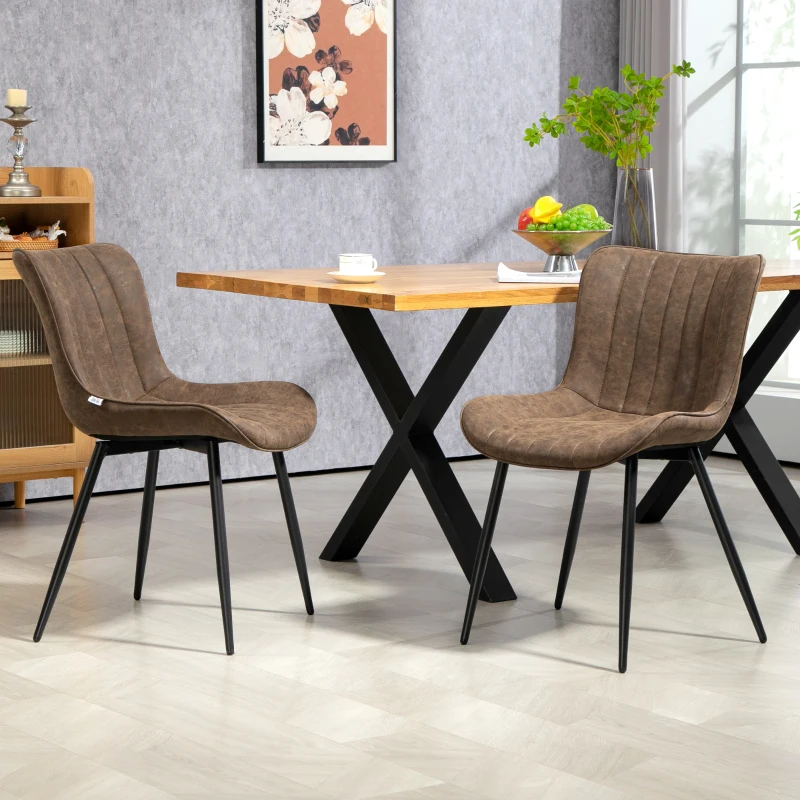 HOMCOM Lot de 2 chaises de salle à manger design moderne et capitonné pour salon, salle à manger, chambre à coucher, marron