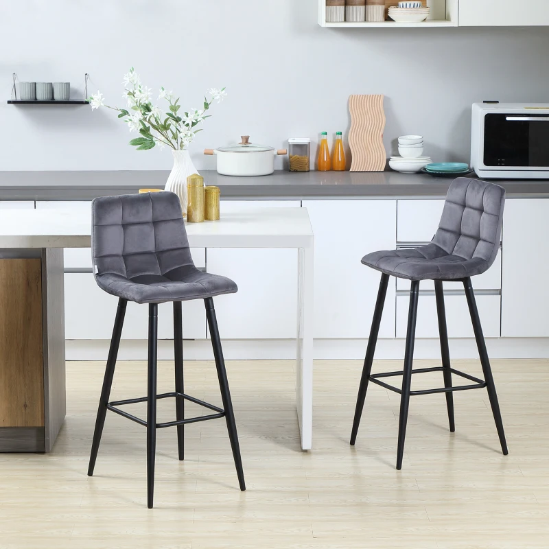 HOMCOM 2er-Set Barhocker mit Fußstütze im Retrodesign 42 cm x 55 cm x 103 cm Grau