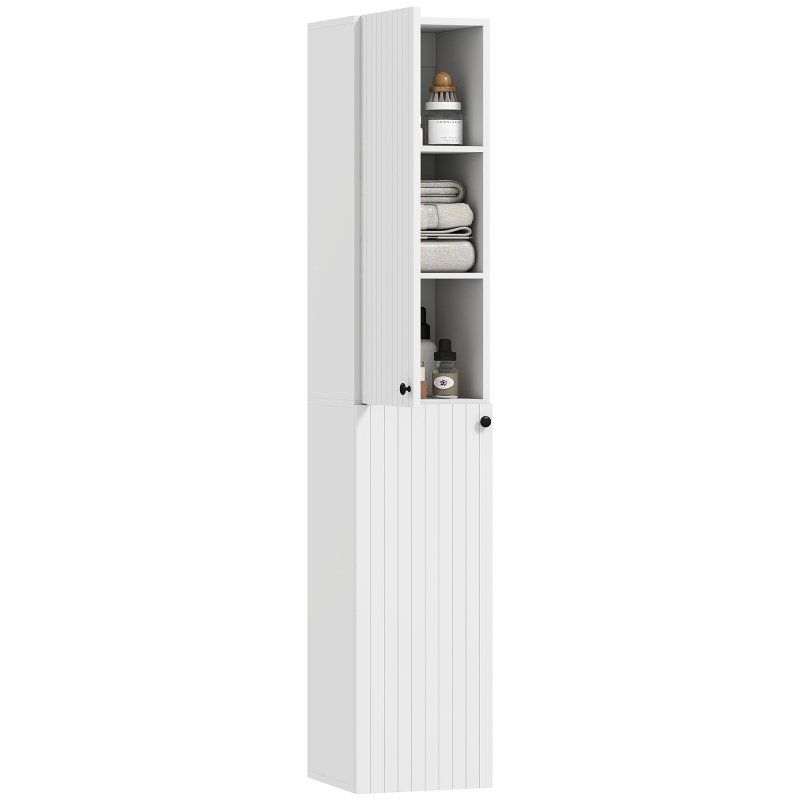 HOMCOM Wandmontierter Badezimmerschrank, lackierte Oberfläche, 6 Regale, MDF, Weiß