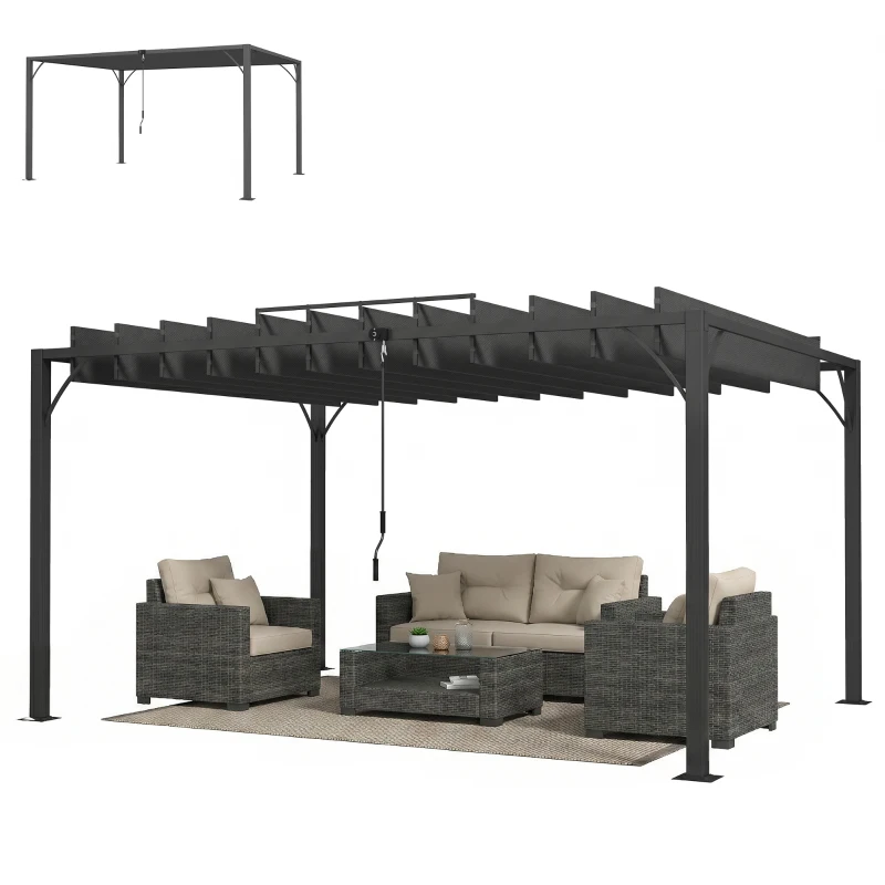 Outsunny Pérgola de Jardín 3x4 m con Protección UPF 50+ Gazebo con Techo Ajustable Estructura de Aluminio para Exterior Gris