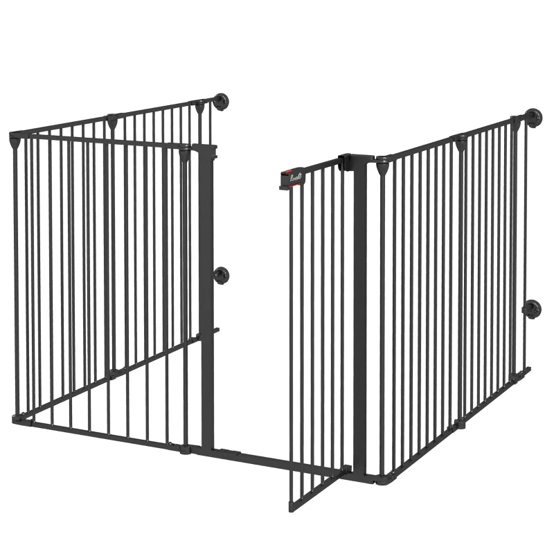 PawHut Poartă pliabilă și modulară pentru câini de talie medie, din metal și plastic, 123x102x90 cm, neagră