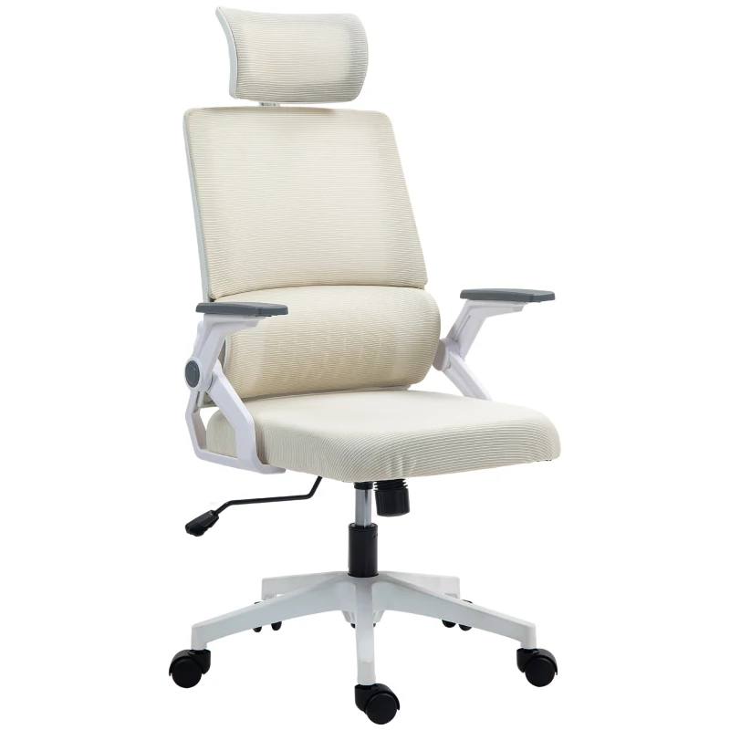 Vinsetto Bürostuhl Schreibtischstuhl Office-Stuhl, höhenverstellbar, 1 Kopfstütze, 60 x 61 x 121,5 cm Beige