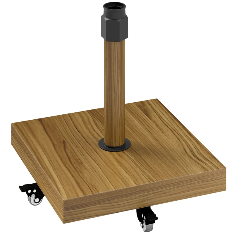 Outsunny Base per Ombrellone a Rotelle con Freni, Basamento per Ombrellone in Metallo con Cemento, per Pali di Ombrelloni da Ø36/38/48 mm, Effetto Legno Naturale