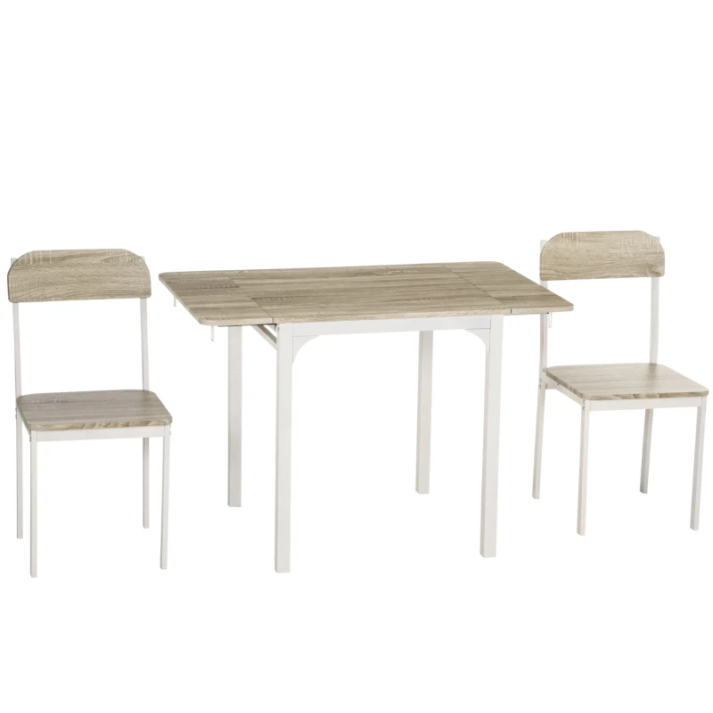 HOMCOM Conjunto de 2 Peças Mesa de Jantar Dobrável com 2 Cadeiras Mesa Dobrável 110x70x75 cm Branco e Natural