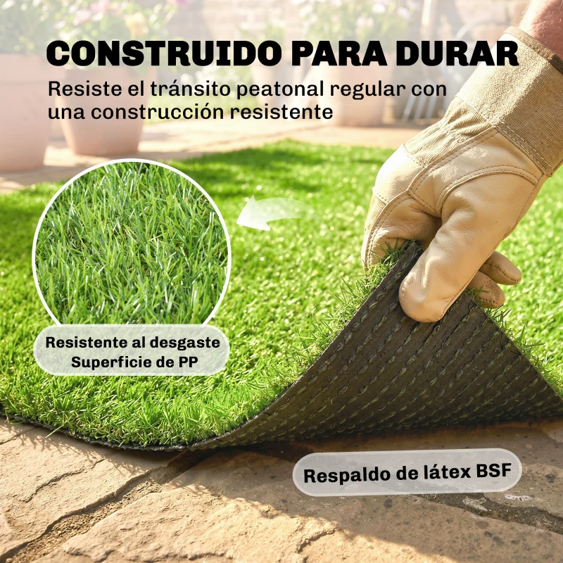 Outsunny Césped Sintético 1m x 4m Alfombra Césped Artificial con Altura de Hierba 10 mm Drenaje Automático Verde