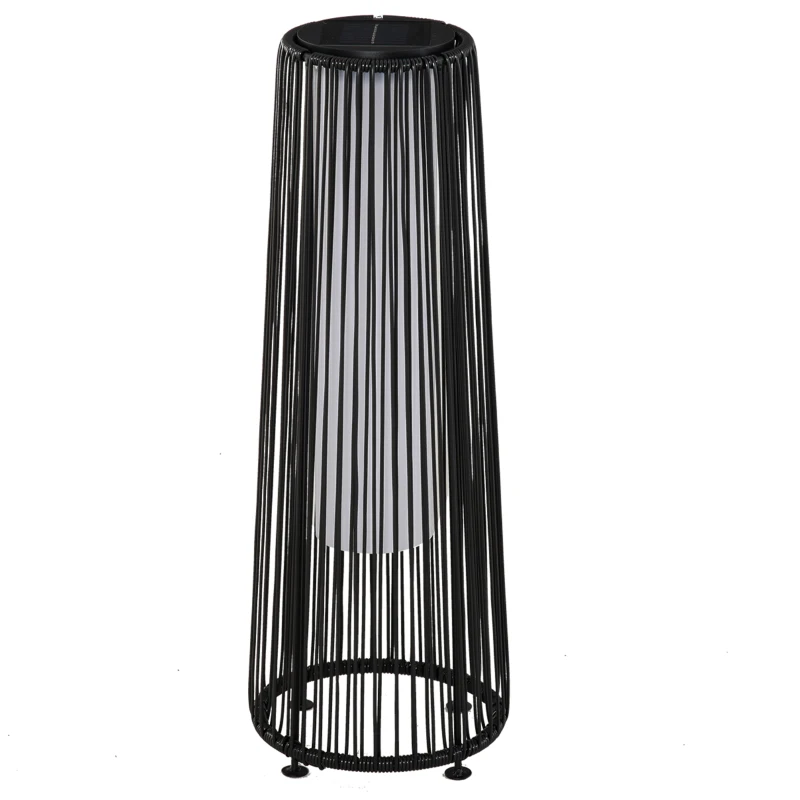 Outsunny Linterna de Jardín de Ratán Sintético Farola Solar Exterior con Luces LED Encendido y Apagado Automático Impermeable para Terraza Balcón Patio Ø21,5x61 cm, Negro