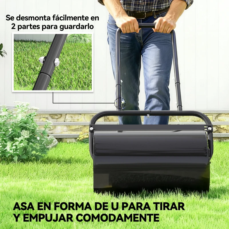 Outsunny Rodillo para Césped de 38L Relleno de Arena o Agua con Mango en U para Jardín Granja Negro