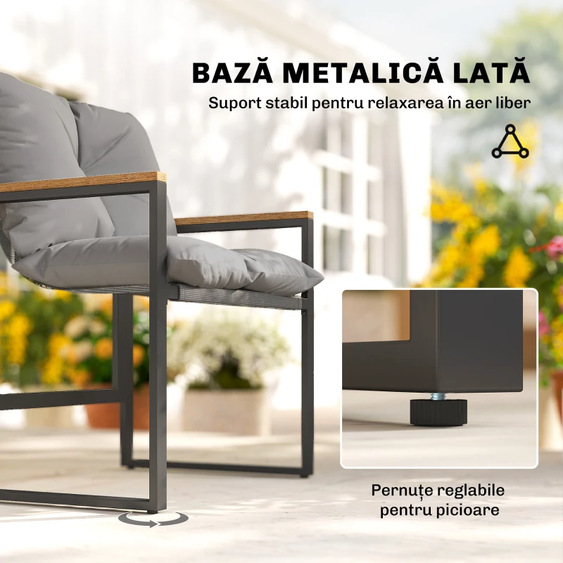 Outsunny Set Bistro pentru 2 Persoane, Set din 3 Piese pentru Grădină cu Cadrul din Metal și Perne Groase
