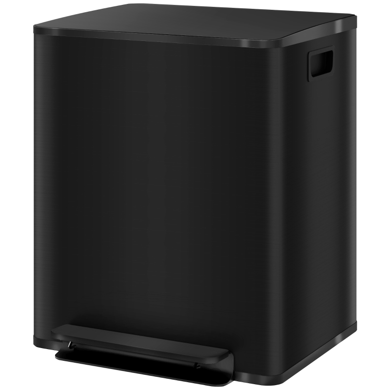 HOMCOM Poubelle de cuisine 2 compartiments de 2 x 25L, acier inoxydable, couvercle à fermeture douce, 47,7x37,5x56cm, noir