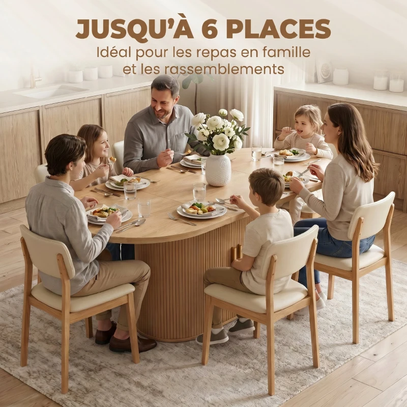 HOMCOM Table à Manger Ovale pour 6 personnes, Portes Coulissantes, 6 Compartiments, Style Farmhouse Moderne, 180x80x75cm, Chêne