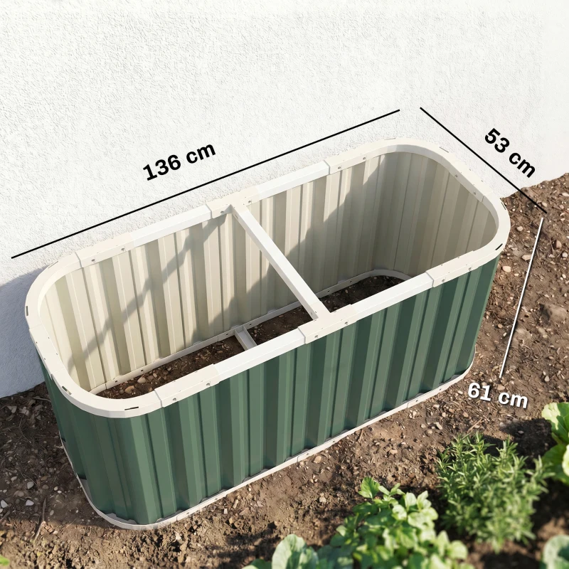 Outsunny Hochbeet Metall 136 x 53 x 61 cm Tief Gartenbeet mit Schutzkanten Pflanzenetiketten Handschuhe Offenem Boden