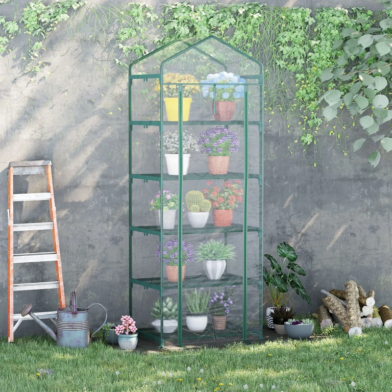 Outsunny Invernadero de Exterior con Estantes de 5 Niveles Puerta con Cremallera y Marco de Acero 69x49x193 cm Transparente