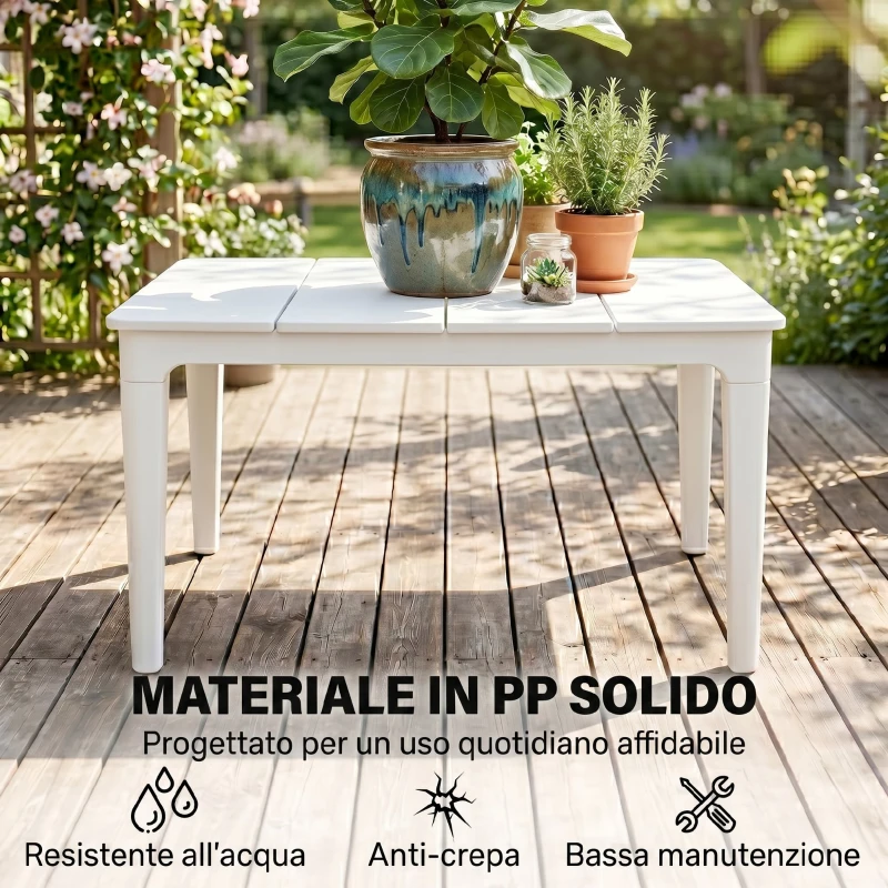 Outsunny Tavolino da Caffè da Giardino, 70 x 53 x 39 cm, Bianco Crema