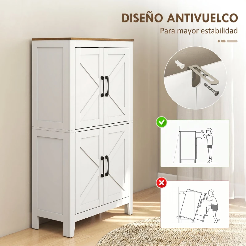 HOMCOM Armario de Baño Estrecho con Puertas Tipo Granero 4 Estantes y Estantes Ajustables 60x30x110 cm Blanco