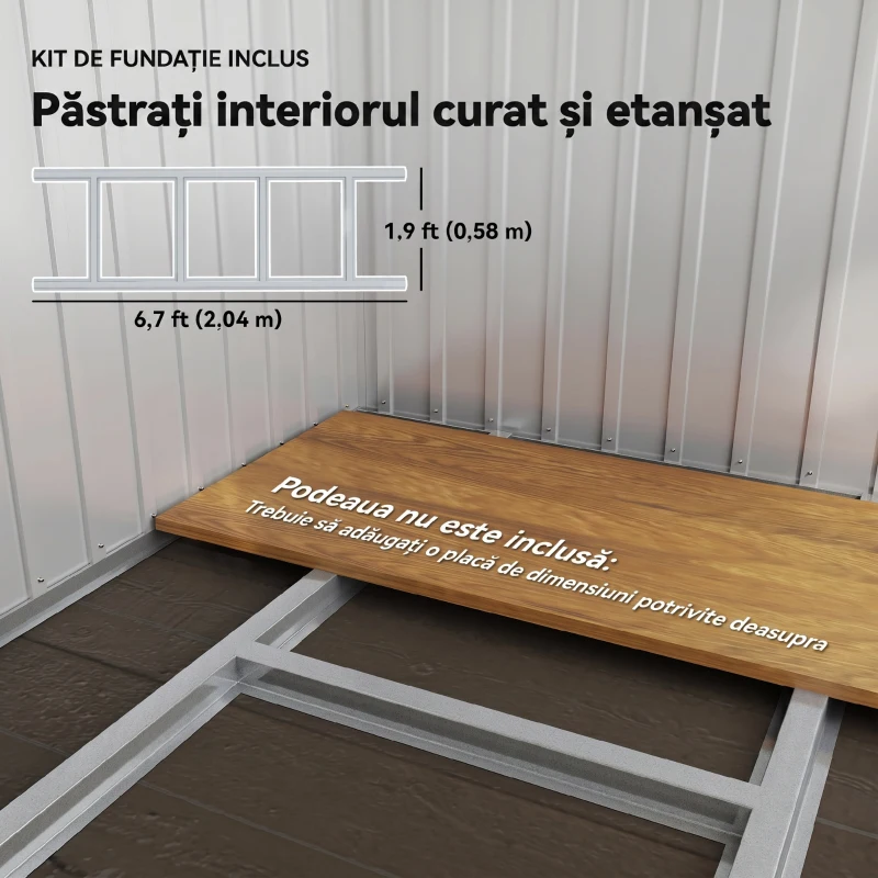 Outsunny Căsuță de Grădină 2,55m² din Oțel Zincat cu Kit de Fundație, Ușă Blocabilă, Acoperiș Înclinat, Gri